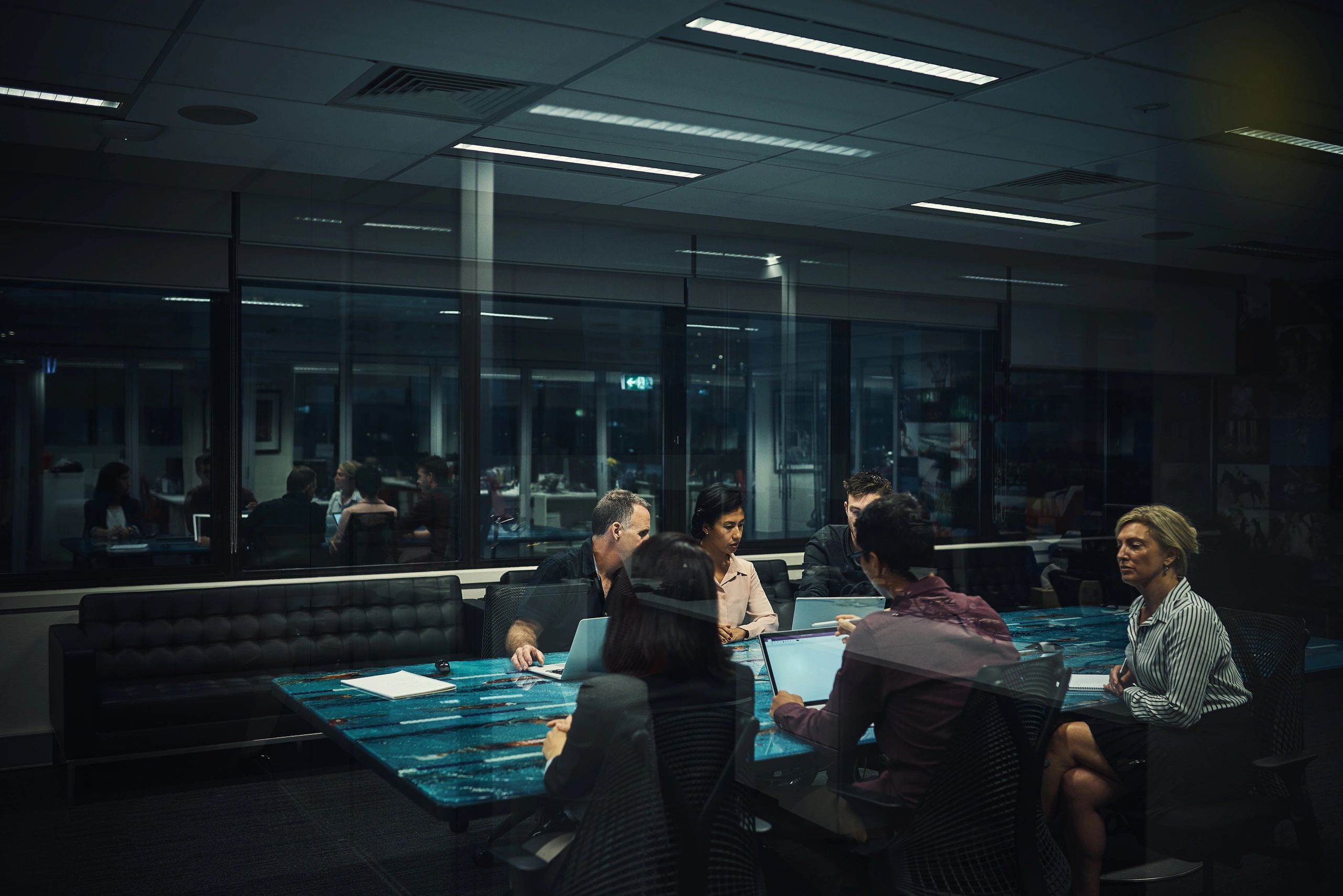 modern legal team technology high contrast cool tones